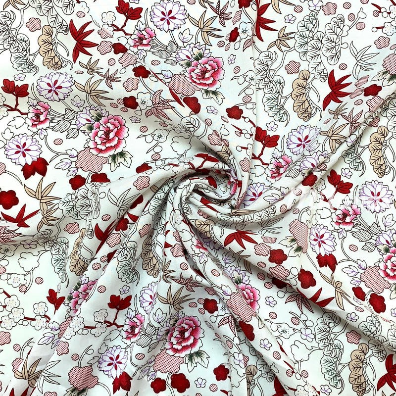 Tkanina wiskozowa czerwone kwiaty