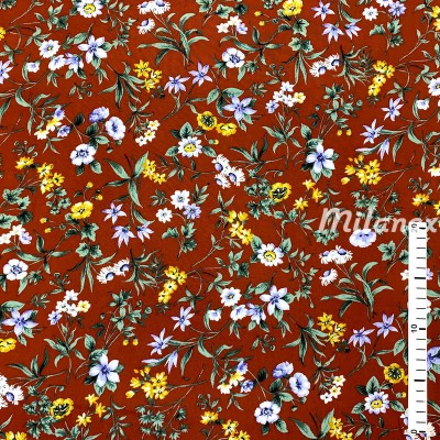 Tkanina wiskozowa polne kwiaty na kasztanowym tle