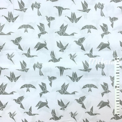 Płótno bawełniane ptaki origami szare
