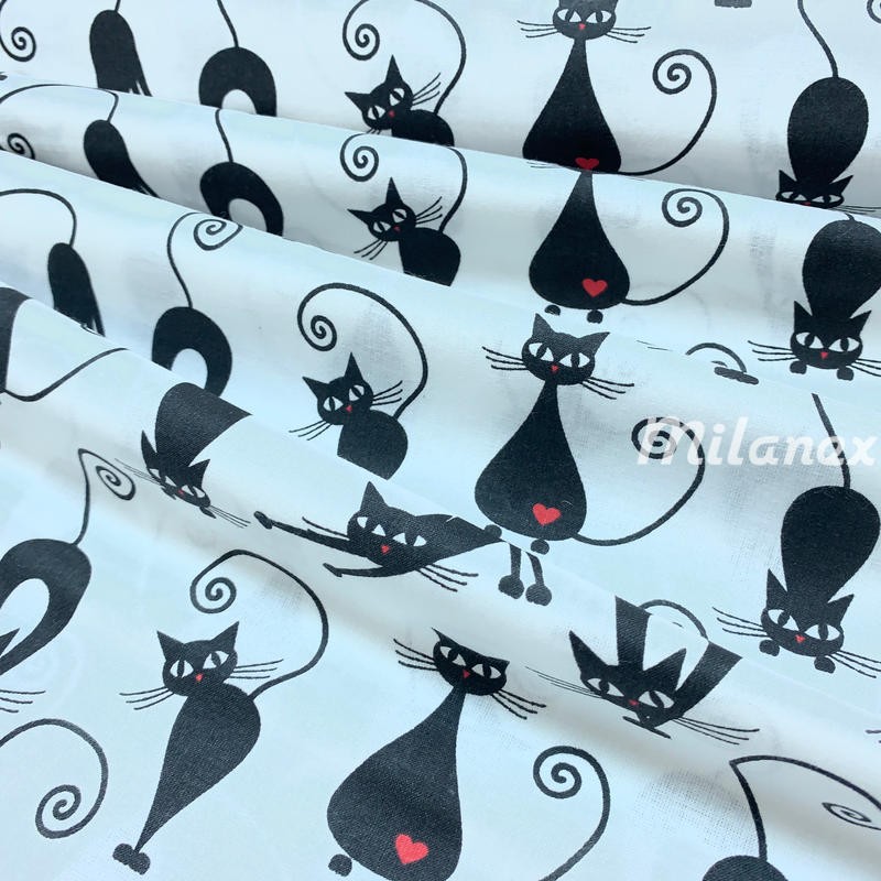 Płótno bawełniane czarne koty