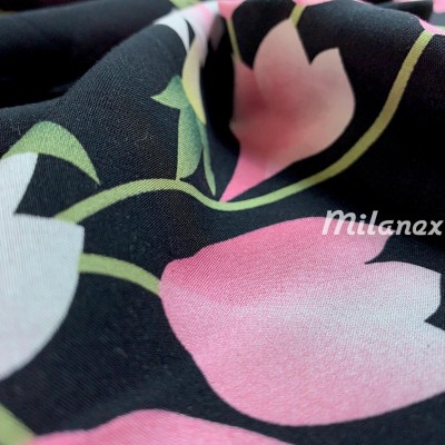 Tkanina wiskozowa różowe tulipany