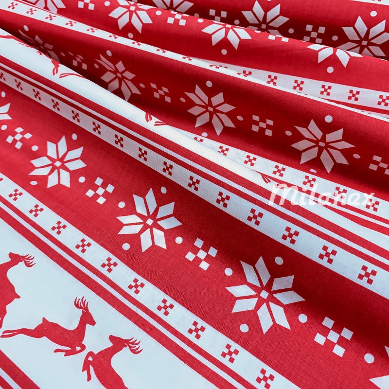 Płótno bawełniane tkanina świąteczna renifery czerwone