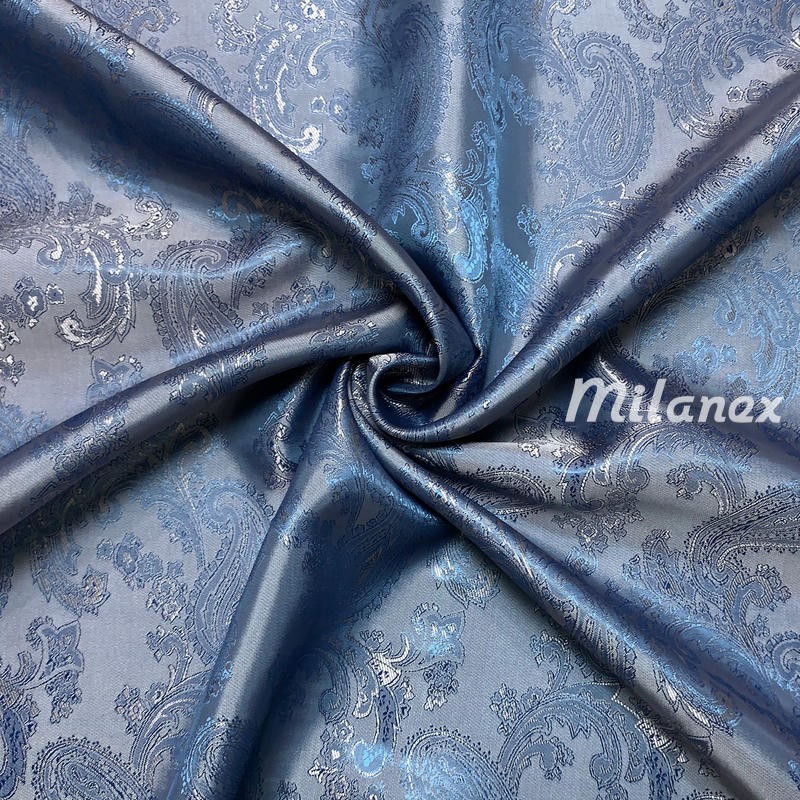 Podszewka wiskozowa żakardowa turecki paisley niebieska