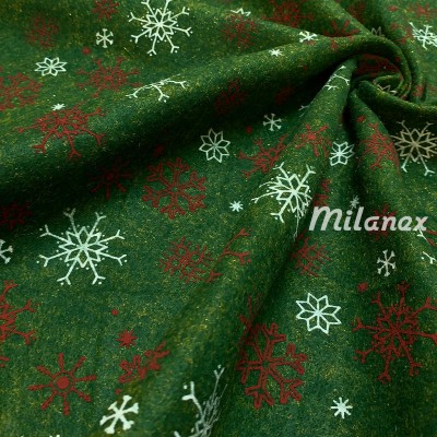 Filc dekoracyjny świąteczne śnieżynki zielony