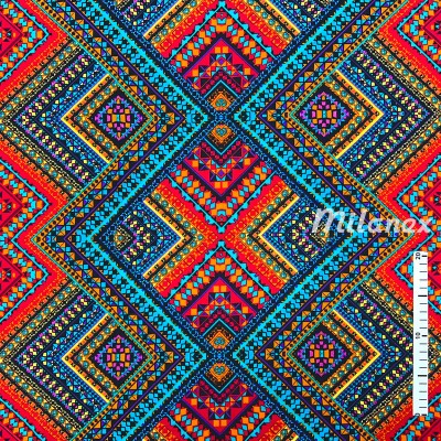 Tkanina wiskozowa etniczne kolorowe kwadraty