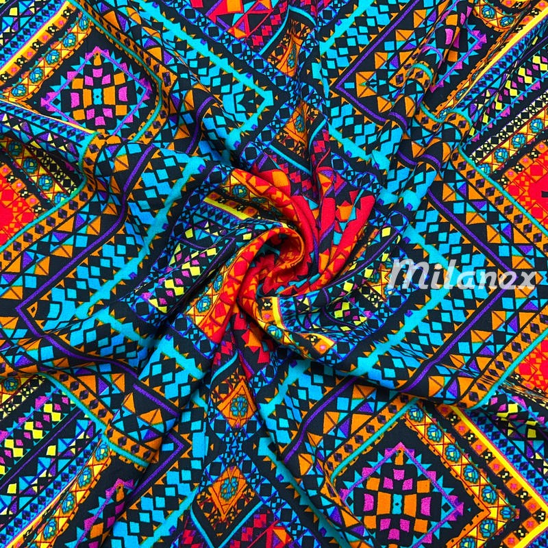 Tkanina wiskozowa etniczne kolorowe kwadraty