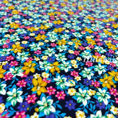 Tkanina wiskozowa drobne kolorowe kwiatki łączka nr10