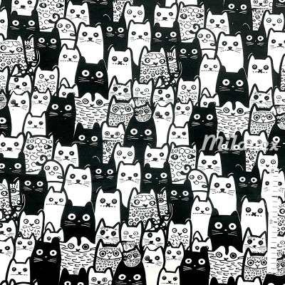 Dzianina dresowa wesołe czarno białe koty