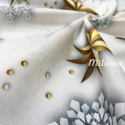 Tkanina dekoracyjna świąteczna oxford złote gwiazdki na białym tle