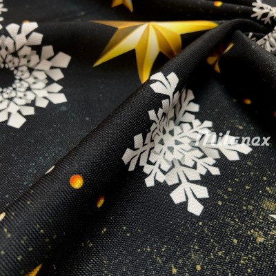 Tkanina dekoracyjna świąteczna oxford złote gwiazdki na czarnym tle