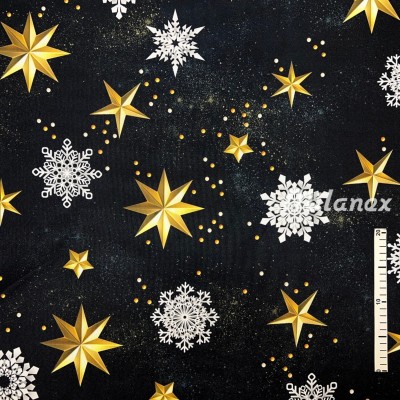 Tkanina dekoracyjna świąteczna oxford złote gwiazdki na czarnym tle