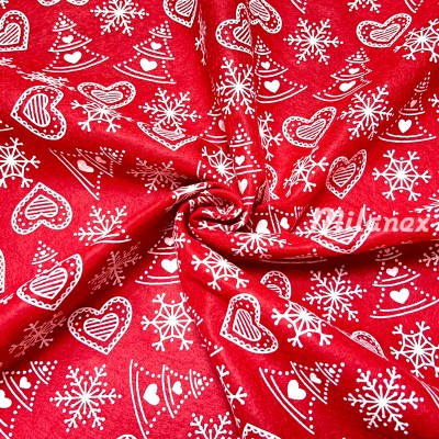 Filc dekoracyjny świąteczne choinki serduszka i śnieżynki czerwony