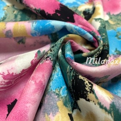 Tkanina wiskozowa kolorowe malowane kwiaty bratki