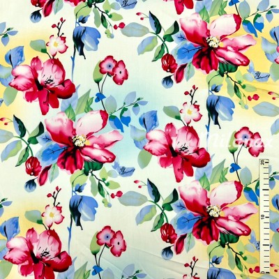 Tkanina wiskozowa kolorowe kwiaty jabłoni
