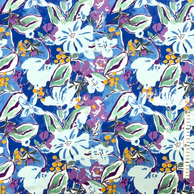 Tkanina wiskozowa malowane  fioletowe i niebieskie kwiaty