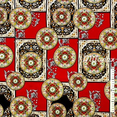Tkanina wiskozowa rozety w stylu pałacowym na czerwonym tle